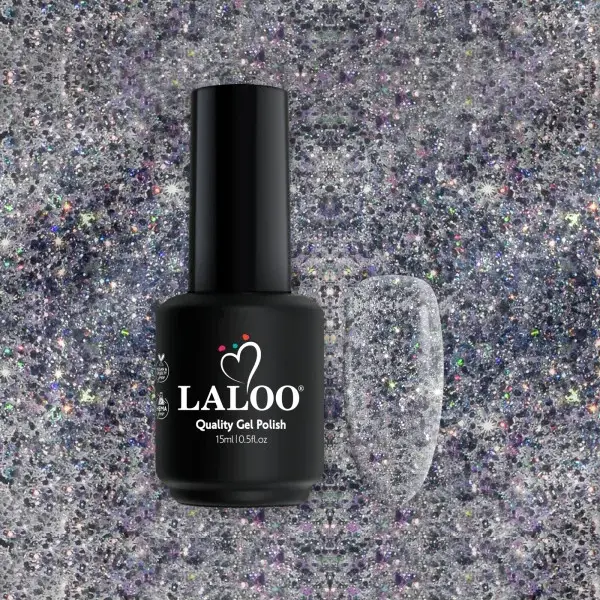 No.465 Ασημί glitter με πράσινη παγιέτα | Ημιμόνιμο Βερνίκι 15ml