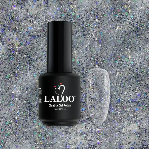 No.466 Ασημί glitter με μπλε ιριδίζουσα παγιέτα | Ημιμόνιμο Βερνίκι 15ml